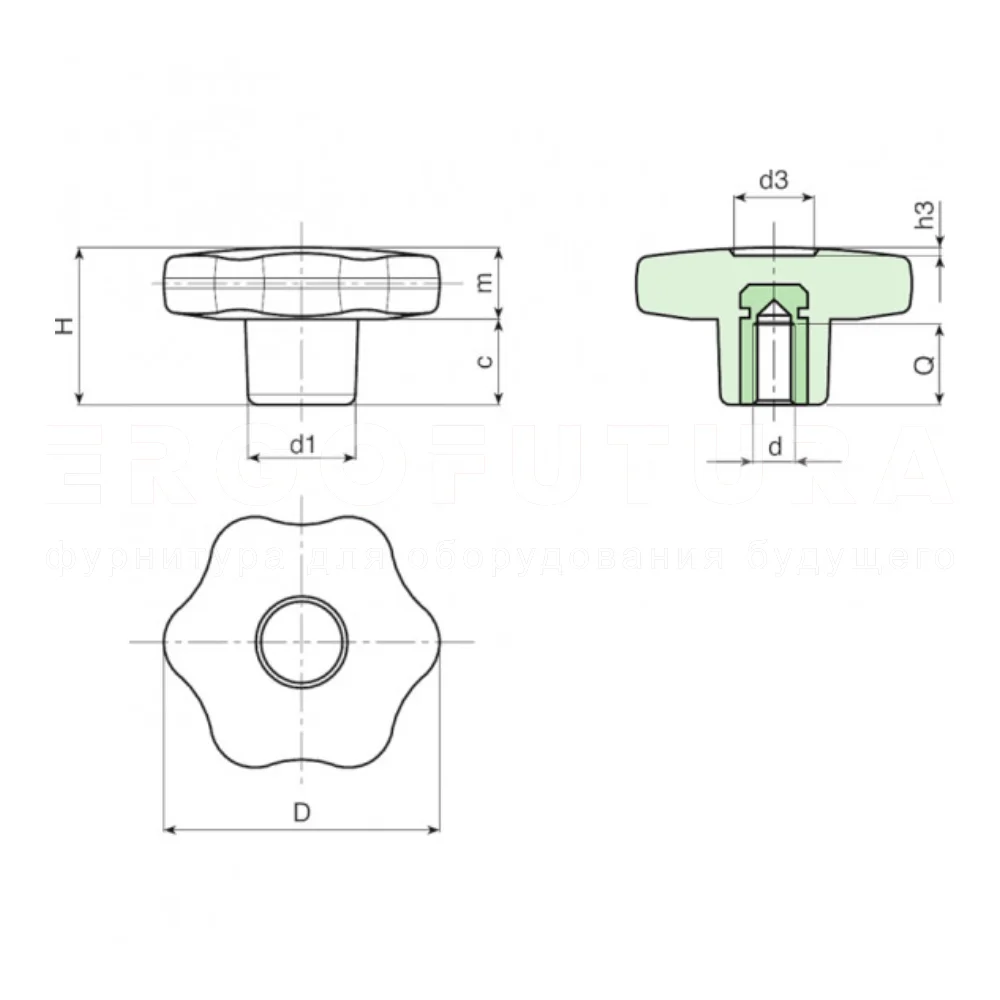 Лепестковые поворотные ручки EF02.F175-SST — схема №1