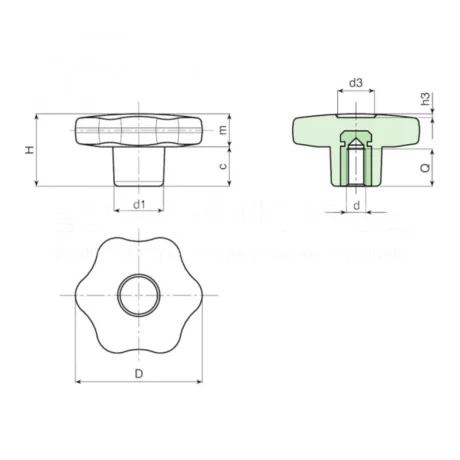 Лепестковые поворотные ручки EF02.F175-SST — схема №1
