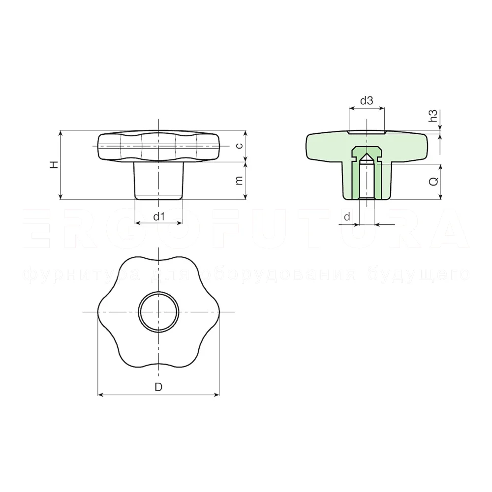 Лепестковые поворотные ручки EF02.F176 — схема №1