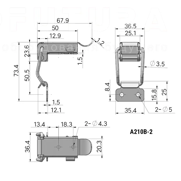 Вертикальная защелка с предохранителем A210В — схема №3