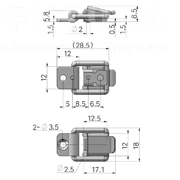 Замки натяжные в мини-исполнении EF14.A100B — схема №1