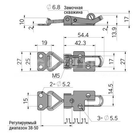 Регулируемая защелка для тяжелых нагрузок 4005 — схема №1