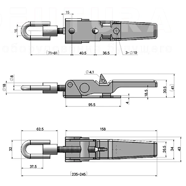 Регулируемый зажимной замок для тяжелых нагрузок 43170 — схема №1