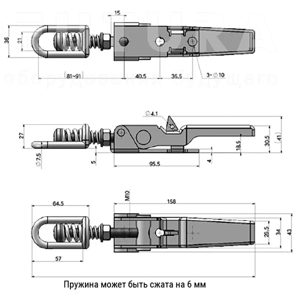 Регулируемый зажимной замок для тяжелых нагрузок 43180 — схема №1