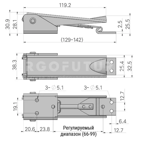 Скрытая регулируемая защелка A214B — схема №1
