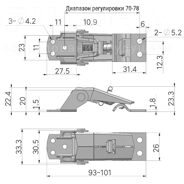 Скрытая регулируемая защелка A306B — схема №1