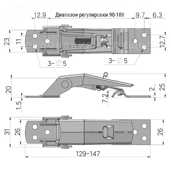 Скрытая регулируемая защелка A306B — схема №3