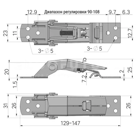 Скрытая регулируемая защелка A306B — схема №3