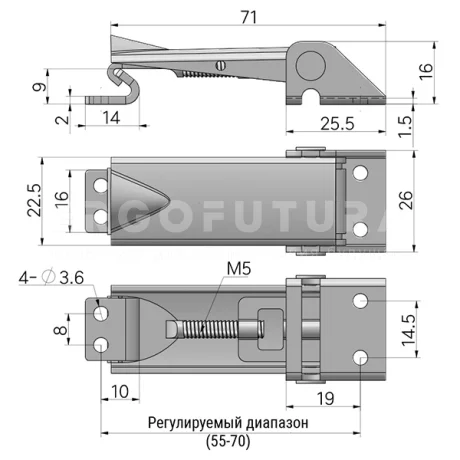 Скрытая регулируемая защелка A89 — схема №1