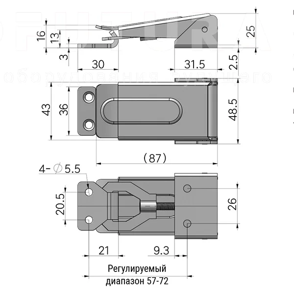 Скрытая регулируемая защелка A90B — схема №1