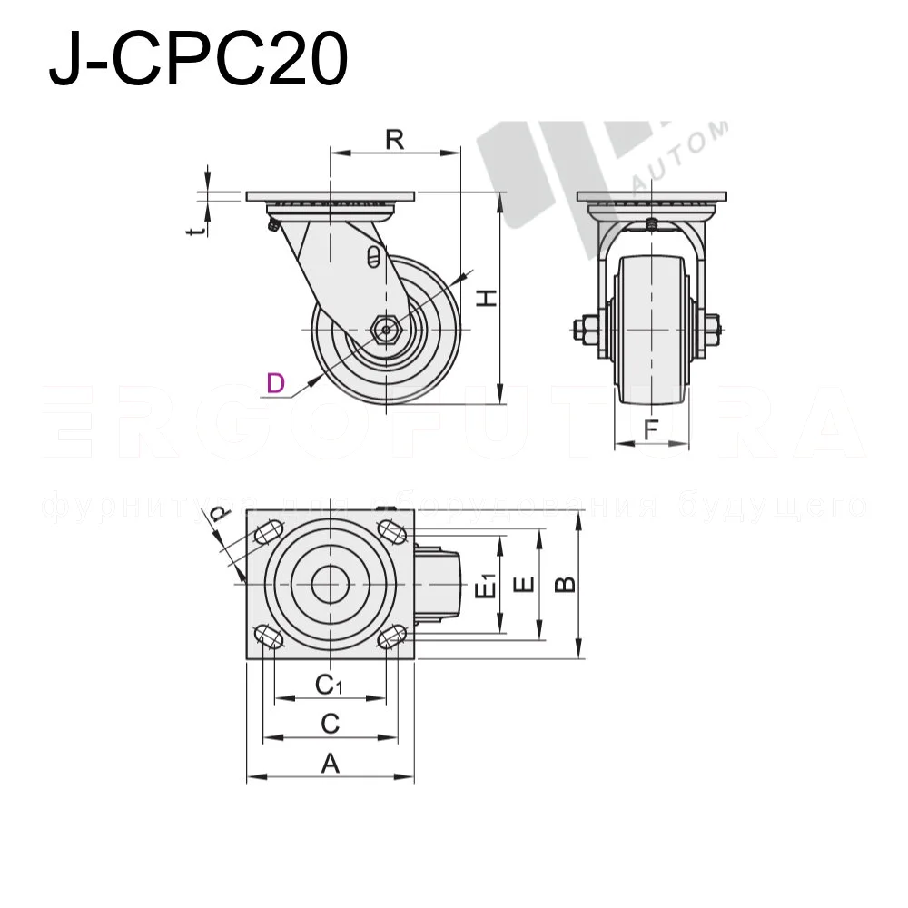 Колёса c поворотным кронштейном из оцинкованной стали EF17.CPC20-24 — схема №1