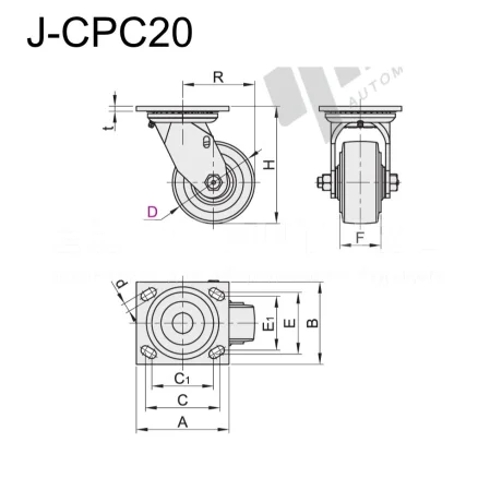 Колёса c поворотным кронштейном из оцинкованной стали EF17.CPC20-24 — схема №1
