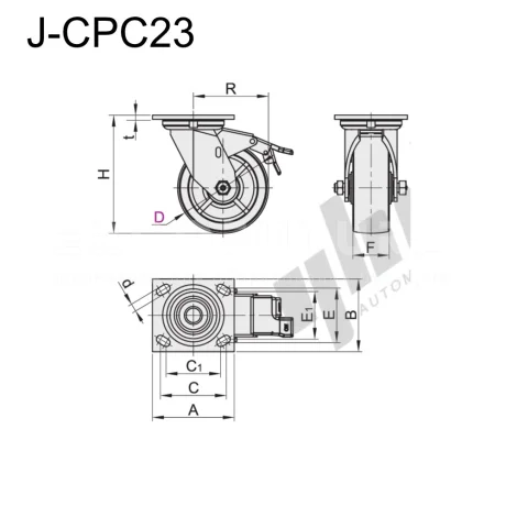Колёса c поворотным кронштейном из оцинкованной стали EF17.CPC20-24 — схема №2