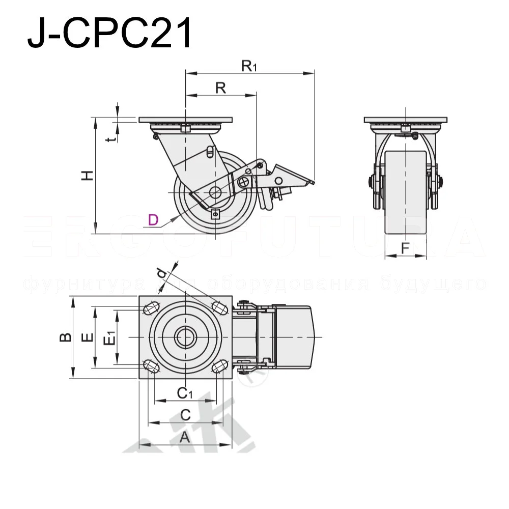 Колёса c поворотным кронштейном из оцинкованной стали EF17.CPC20-24 — схема №3