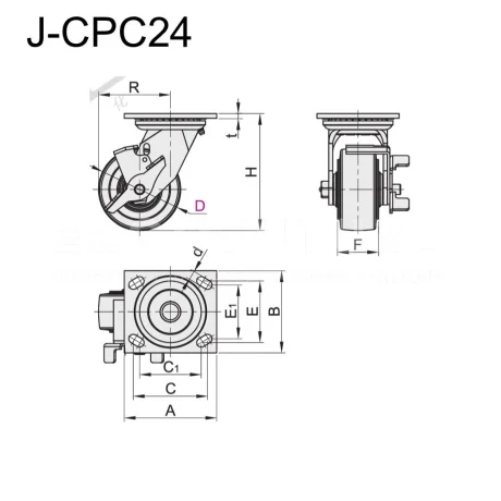 Колёса c поворотным кронштейном из оцинкованной стали EF17.CPC20-24 — схема №4
