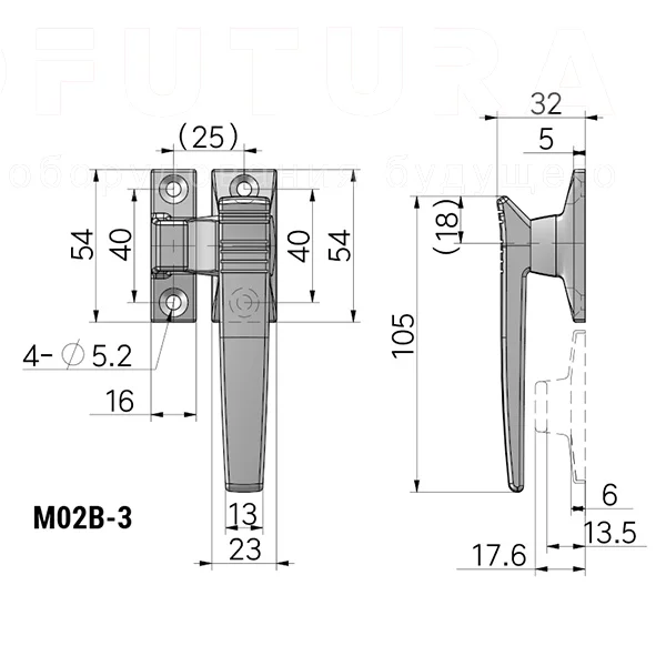 Ручки прижимного типа M02B — схема №2