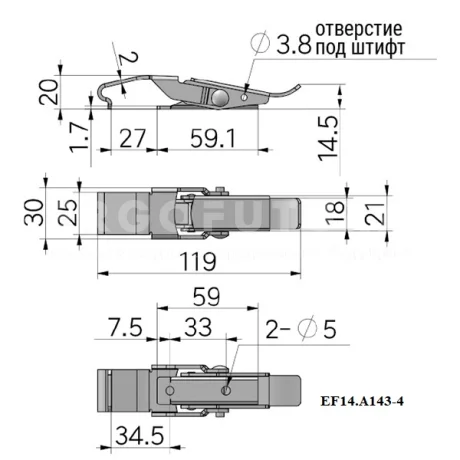 Гибкая демпферная защелка EF14.A143-NI — схема №2