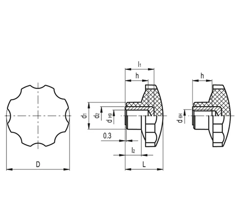 Цельнолитые лепестковые ручки VH.153-B — схема №1