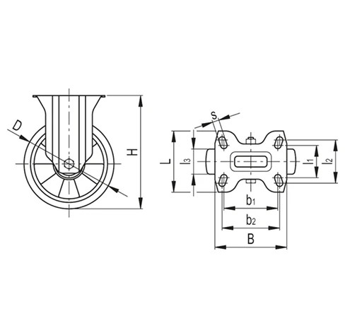 Колесики с кронштейном для средних нагрузок RE.F2-PSL-H — схема №1