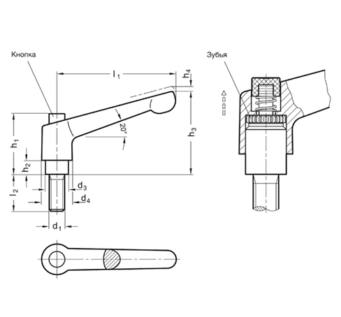 Регулируемые ручки рычажного типа GN 303.1 — схема №1