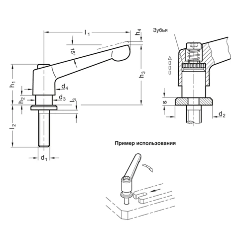 Регулируемые ручки рычажного типа GN 307 — схема №1