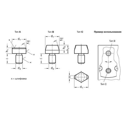 Крепёжные болты / Опоры со штырём DIN 6321 — схема №1
