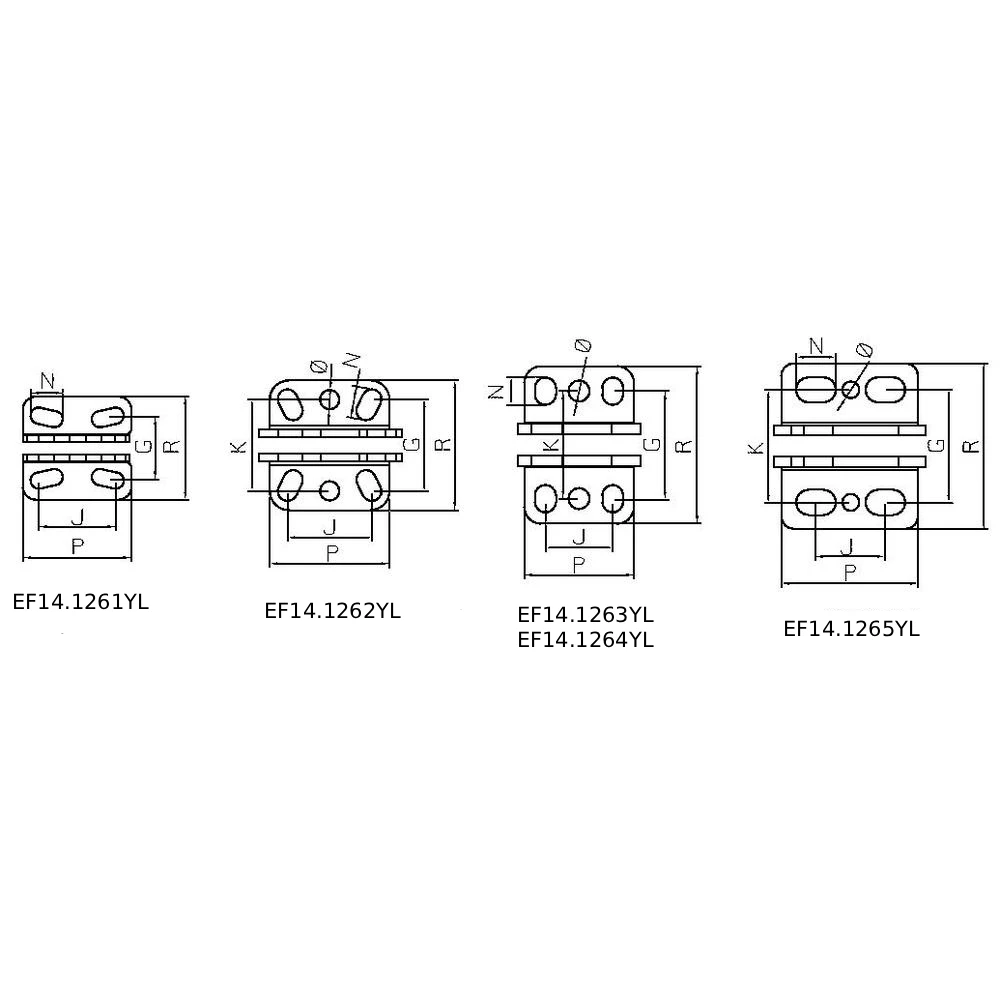 Горизонтальные базовые зажимы со сплошным плечом серии EF14.126YL — схема №6