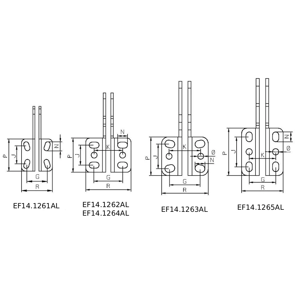 Горизонтальные базовые зажимы со сплошным плечом серии EF14.126AL — схема №6