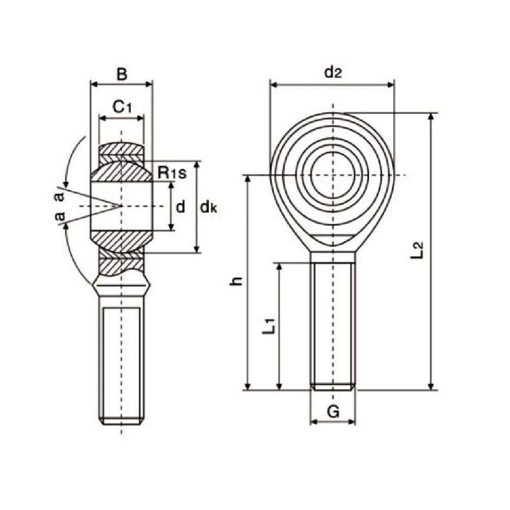 Головки шаровых шарниров с резьбовой шпилькой EF10.SA-TK — схема №1