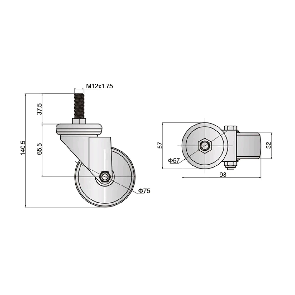 Колеса с поворотным кронштейном и тормозом EF17.SK6-ZZ75 — схема №1