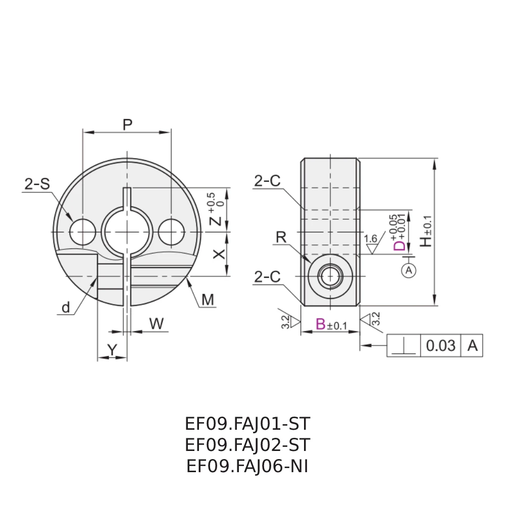 Полуразрезные установочные кольца с фланцевыми отверстиями EF09.FAJ01-56 — схема №1