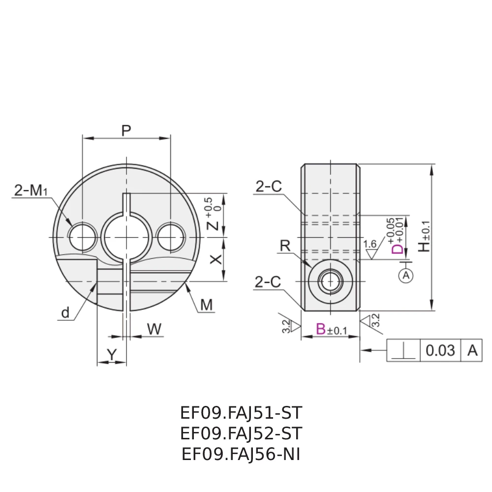 Полуразрезные установочные кольца с фланцевыми отверстиями EF09.FAJ01-56 — схема №2