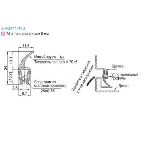 Профили уплотнительные самофиксирующиеся J-HGY11/ J-HGY12 — схема №4